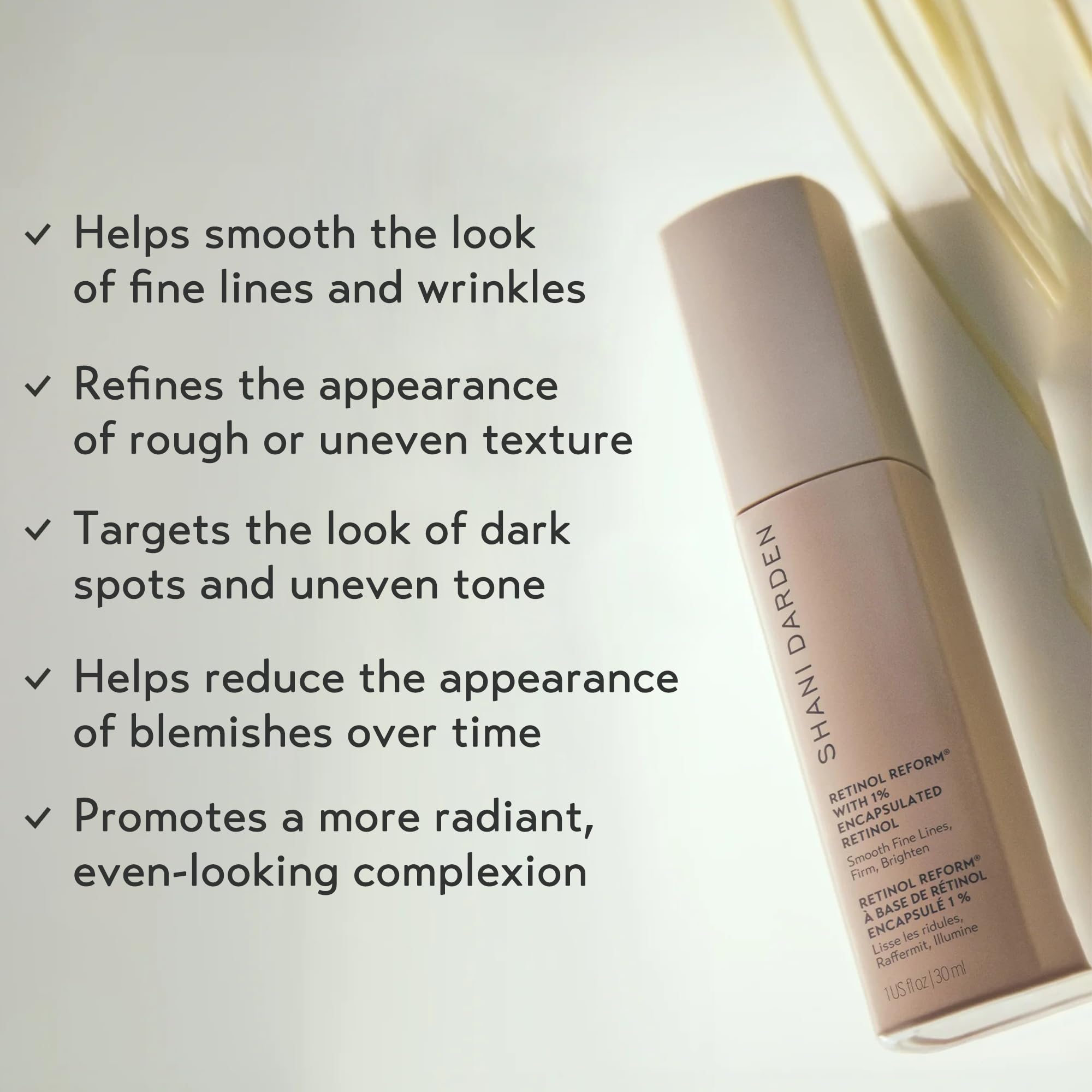 SHANI DARDEN Retinol Reform texture swirl demonstrates smoothing action on skin.