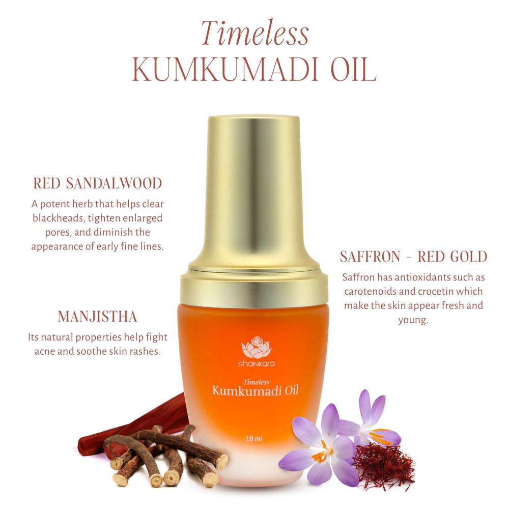 Shankara Kumkumadi Oil saffron threads detail highlights premium ingredients