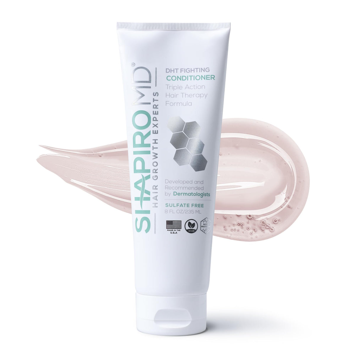 Shapiro MD Hair Growth Experts bottle pours, vegan formula for thinning hair.