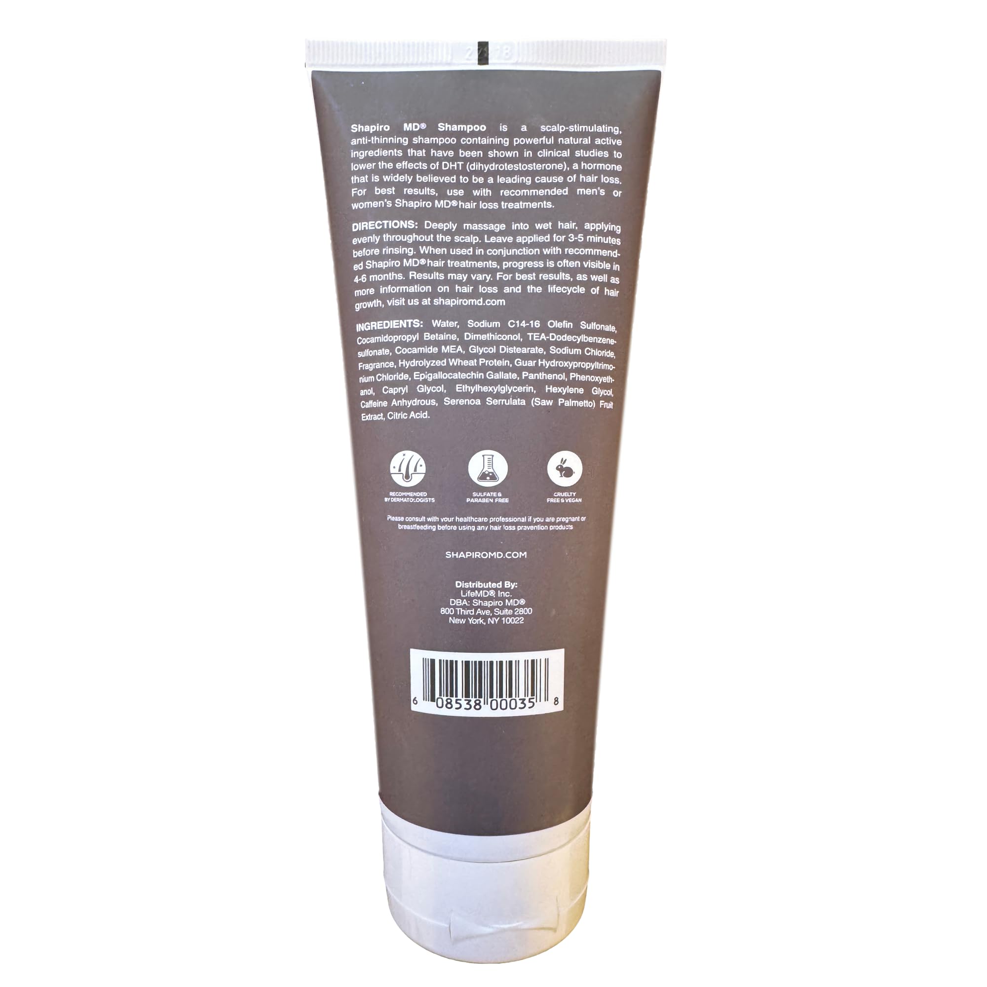 Shapiro MD Hair Growth Experts cruelty-free vegan badge and eco-friendly packaging emphasis