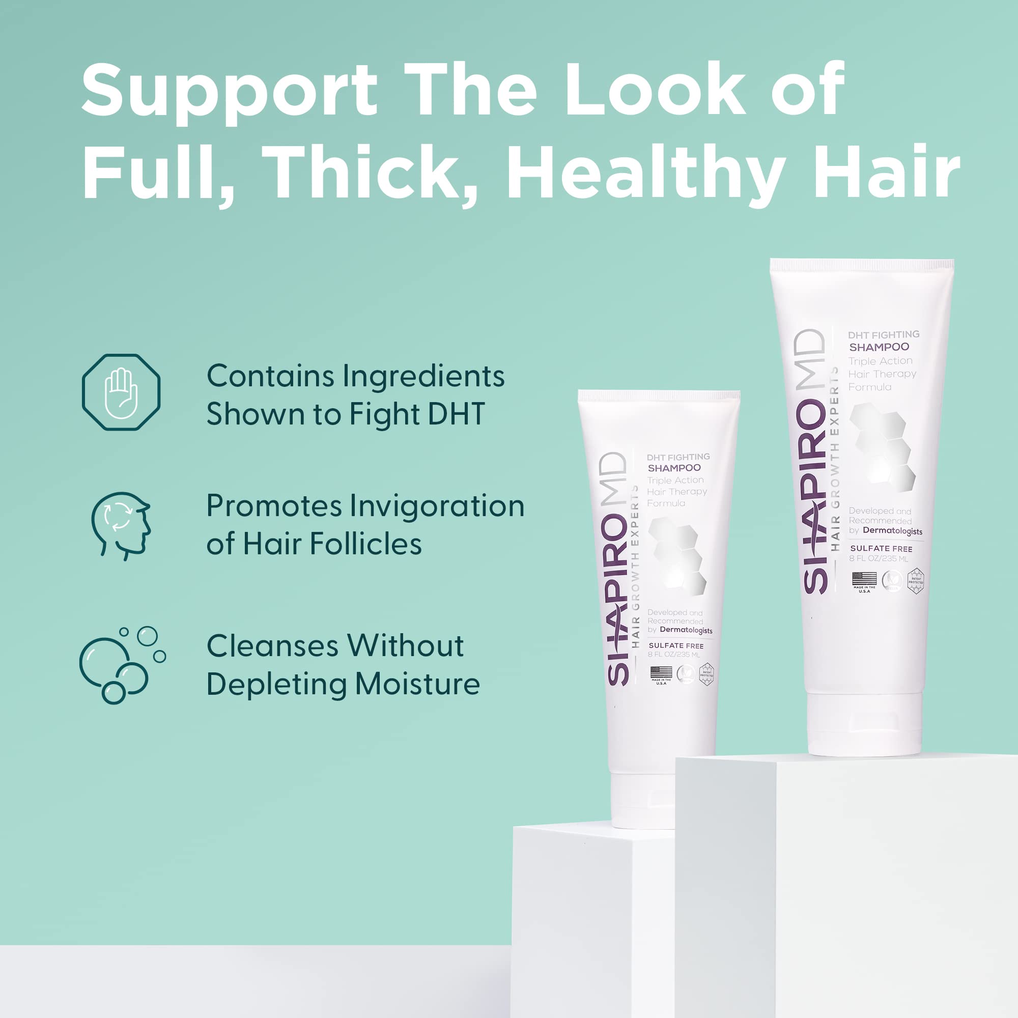 Shapiro MD Hair Growth Experts label zoom highlighting natural ingredients and cruelty-free ethos