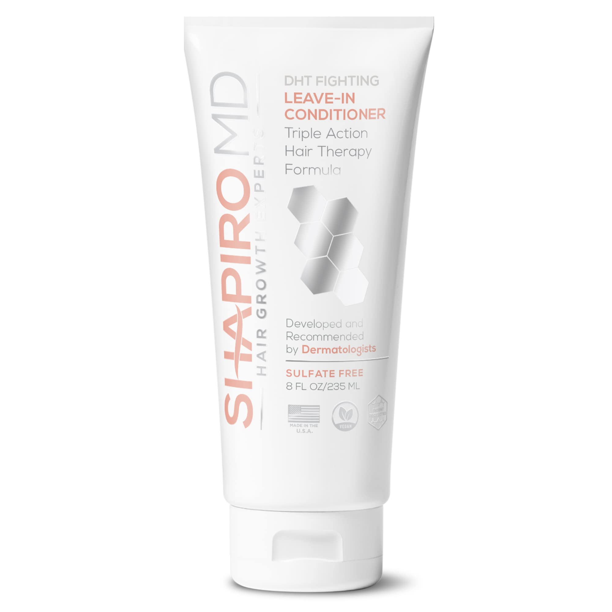 Shapiro MD Leave-in Conditioner bottle close-up highlighting potential thicker hair results