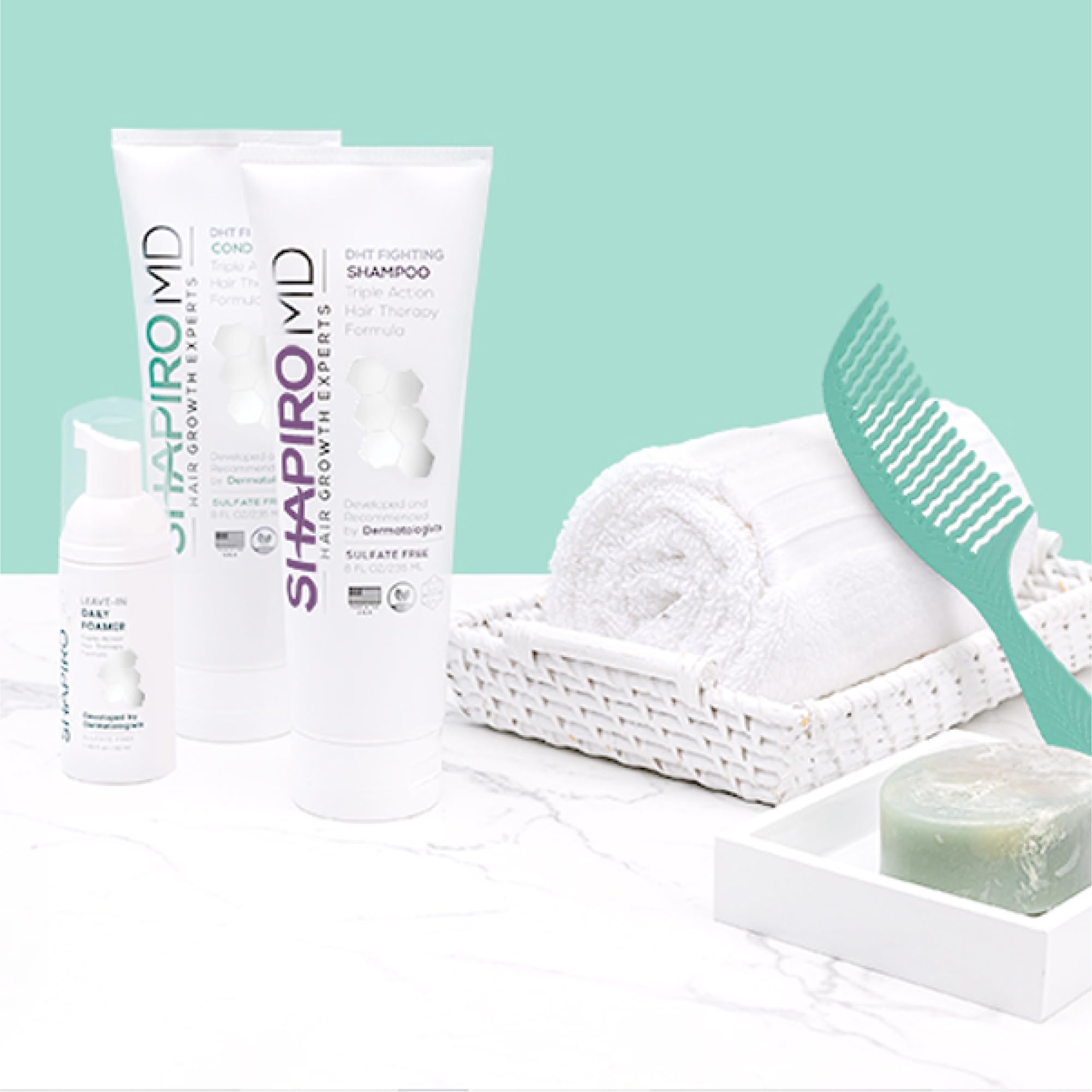 Shapiro MD hair kit bottle label glow suggests healthy-looking shine