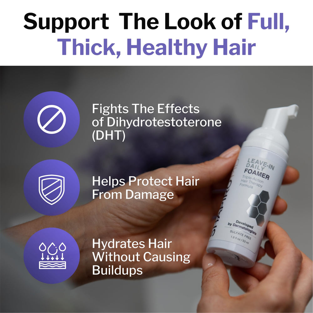 Shapiro MD Leave-In Daily Foam application-glide close-up showing easy scalp absorption.