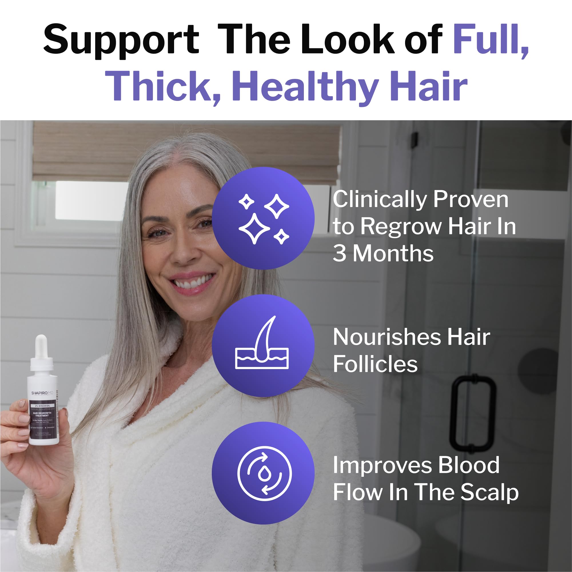 Close-up of Shapiro MD Minoxidil on color-treated hair