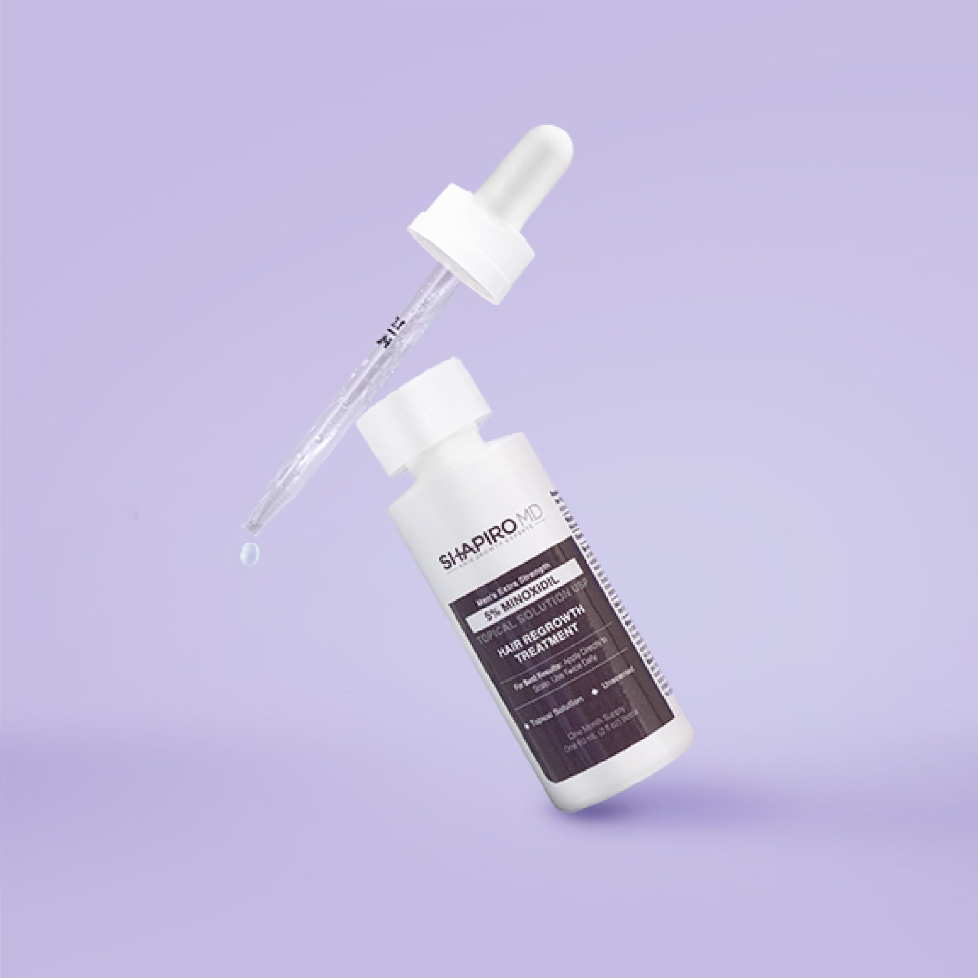 Shapiro MD Minoxidil bottle with dropper dispensing precise dosage