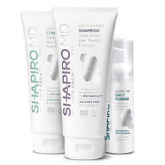 Shapiro MD Natural Hair Kit shampoo bottle close-up showing cleansing formula for thinning hair