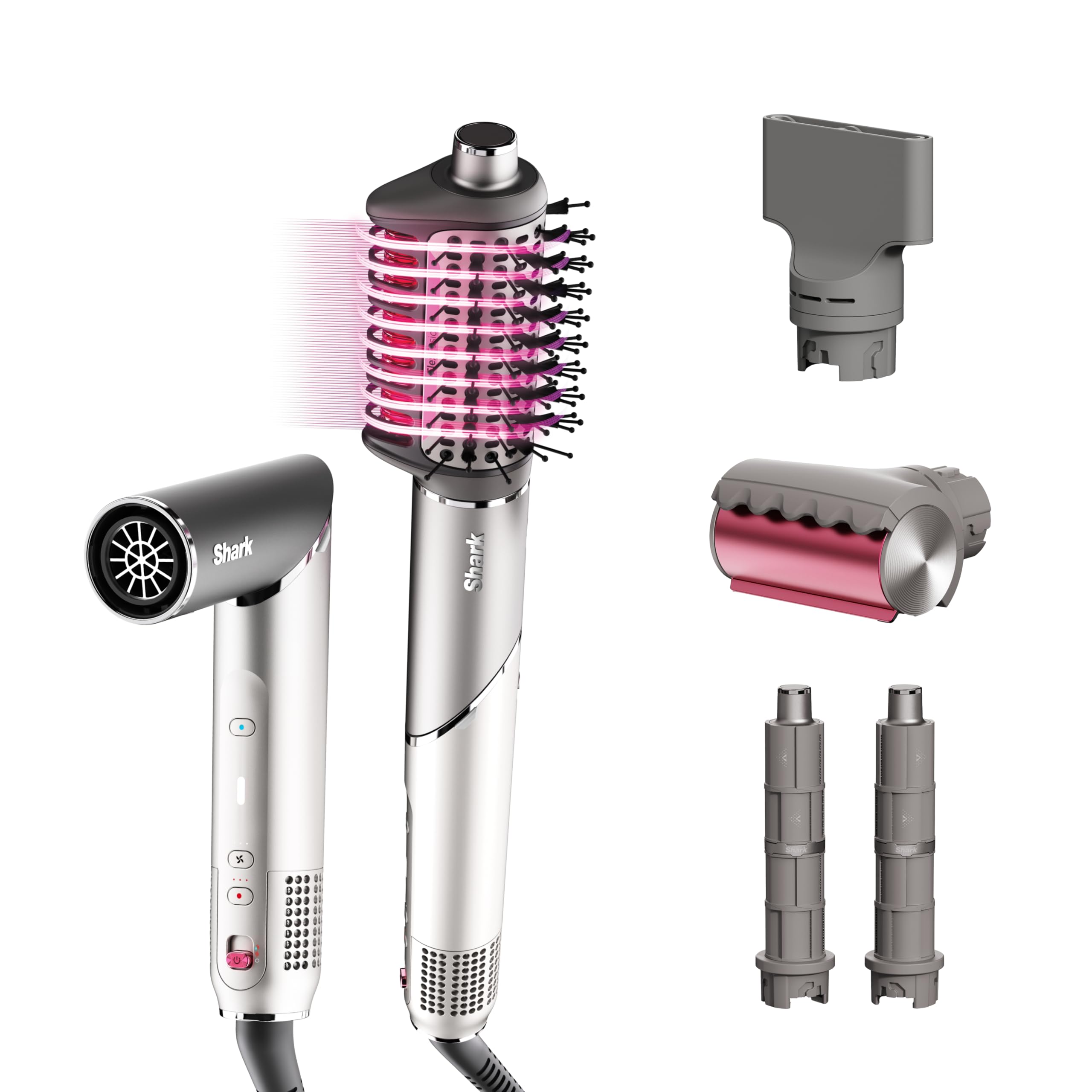 Shark FlexFusion dryer-blowout demonstrates powerful airflow for salon-like volume.