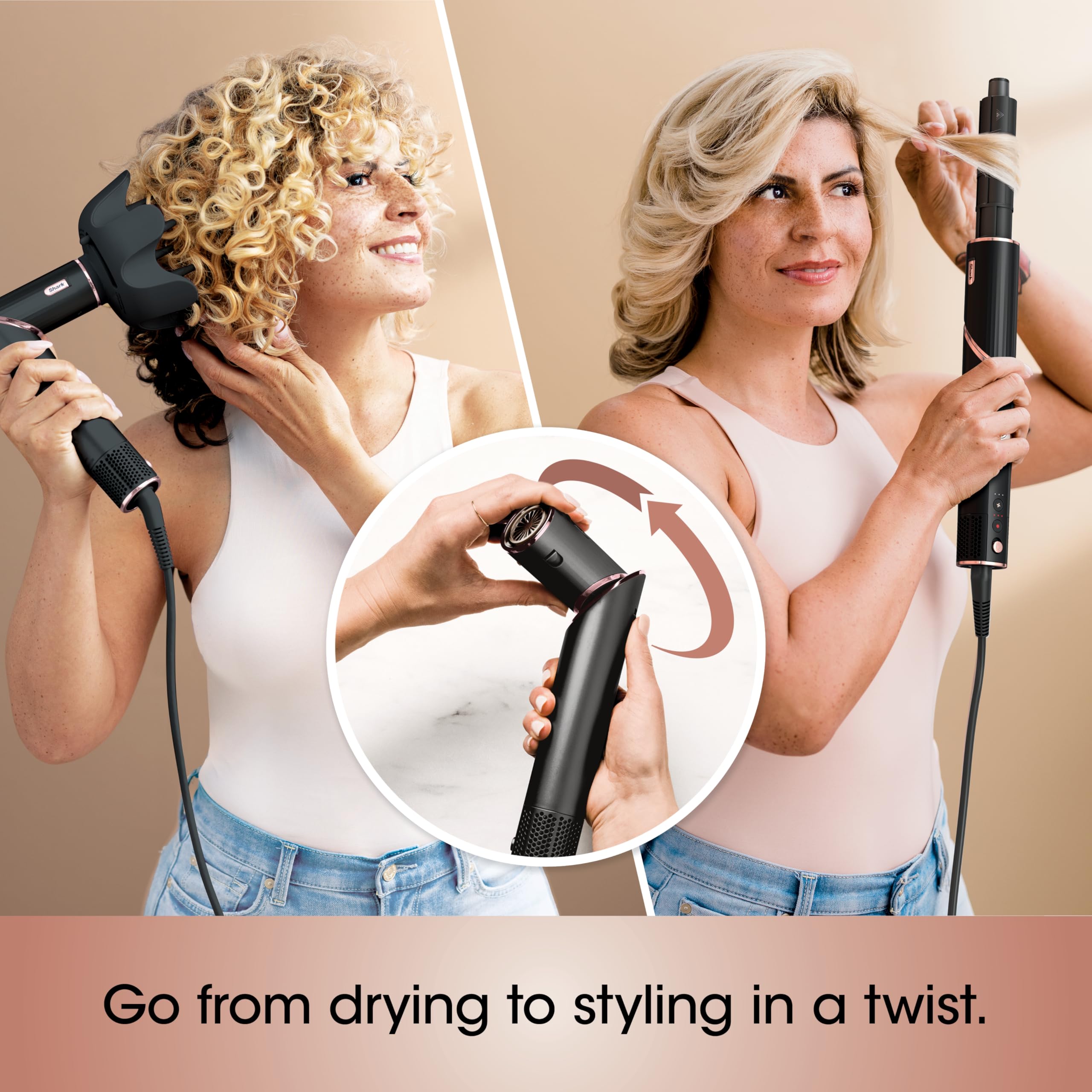Shark FlexStyle auto-wrap curler 1-25 showcases quick curling and defined texture.