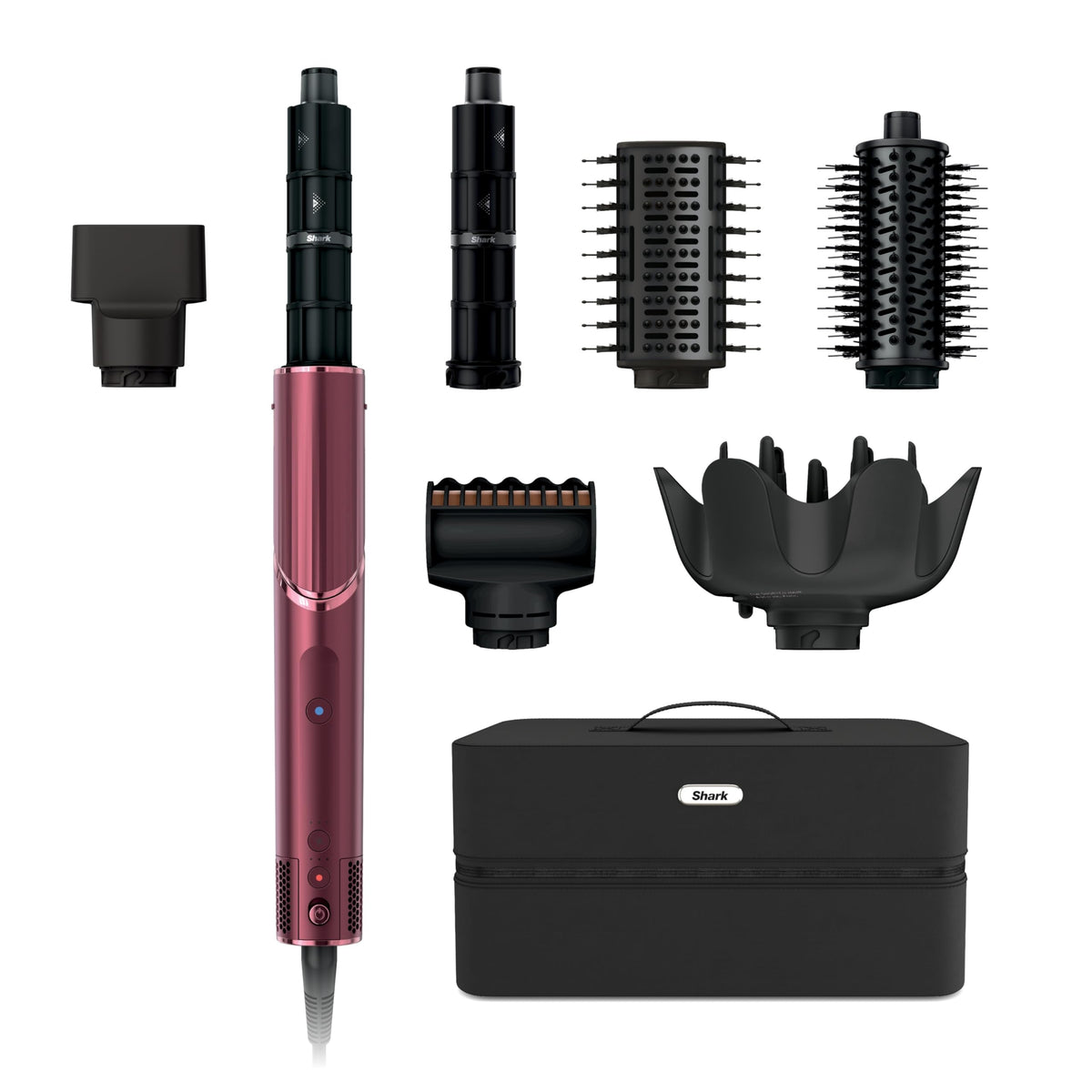 Shark FlexStyle Black Cherry dryer with powerful airflow for fast drying.