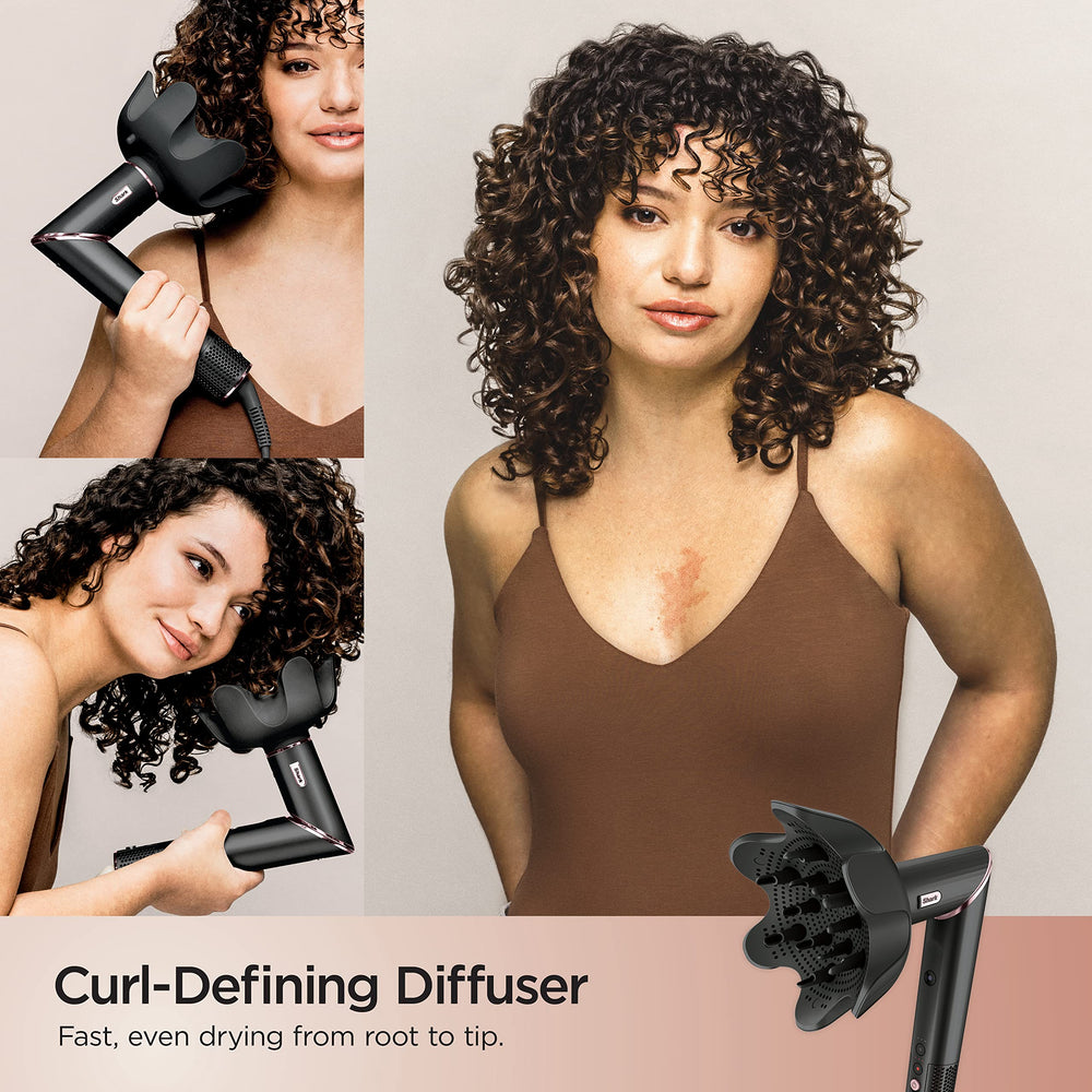 Shark FlexStyle curl-defining diffuser enhances waves and bounce.