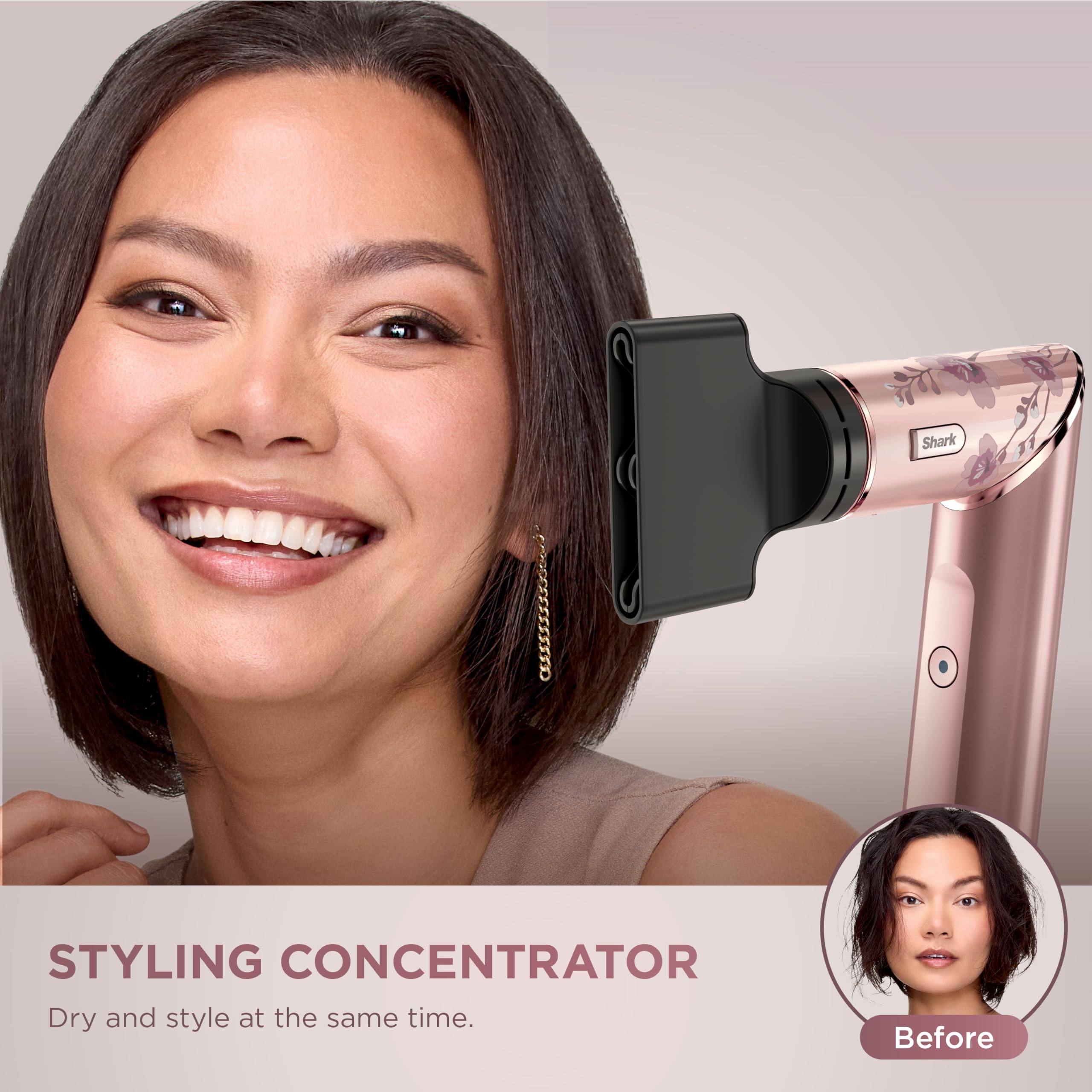 Shark FlexStyle no-heat drying minimizes heat exposure while preserving shine.