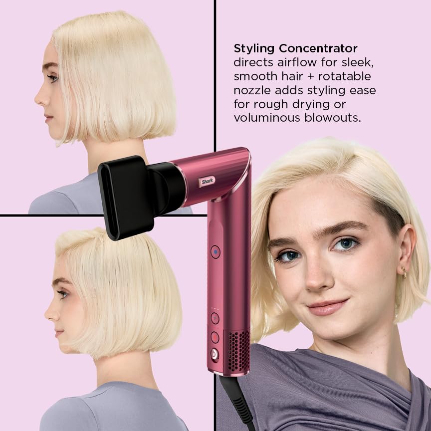 Shark FlexStyle paddle brush straightening and smoothing with strong airflow.