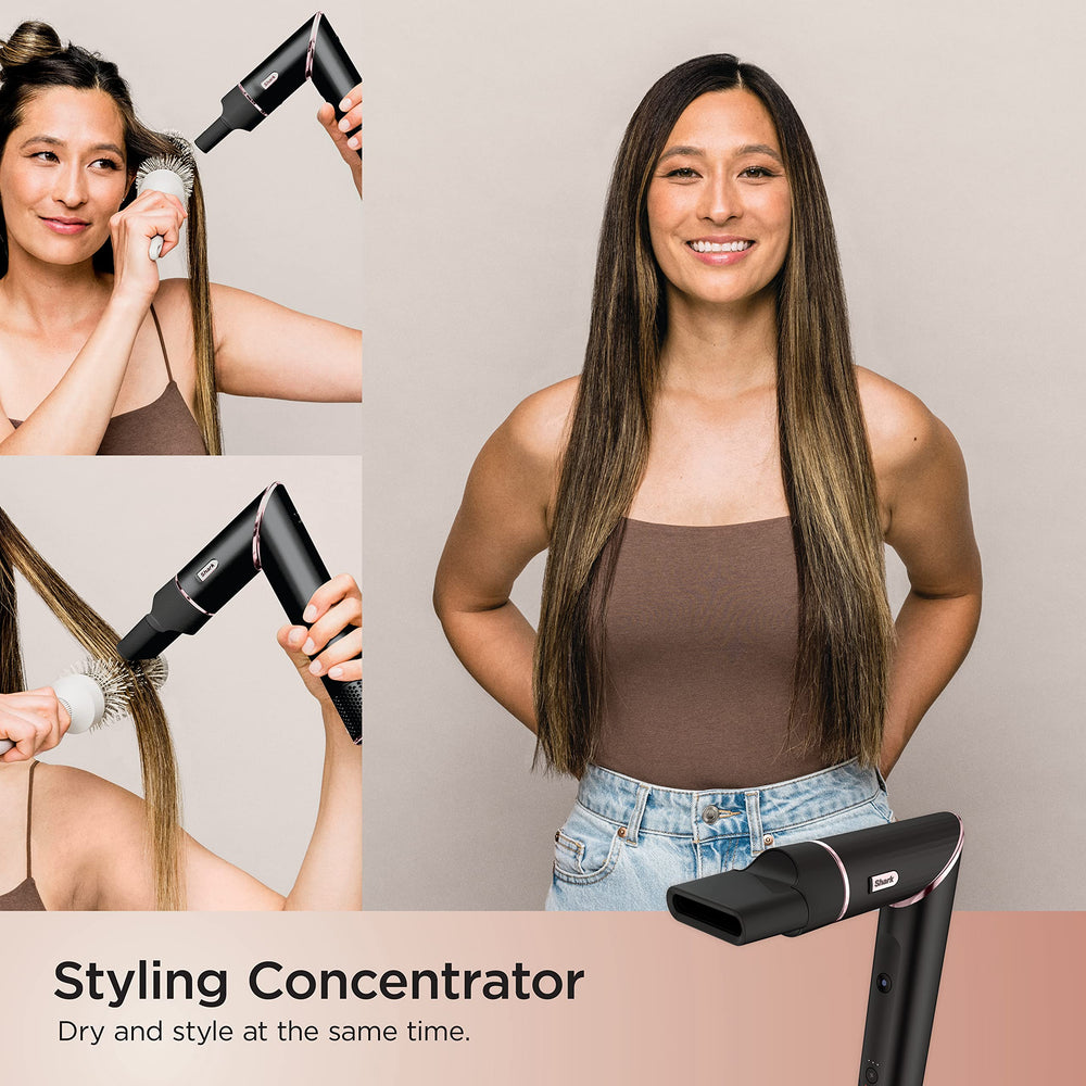 Shark FlexStyle paddle brush detangles while styling for smooth results.