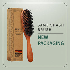 SHASH boar bristle brush used on dry hair for gentle styling.