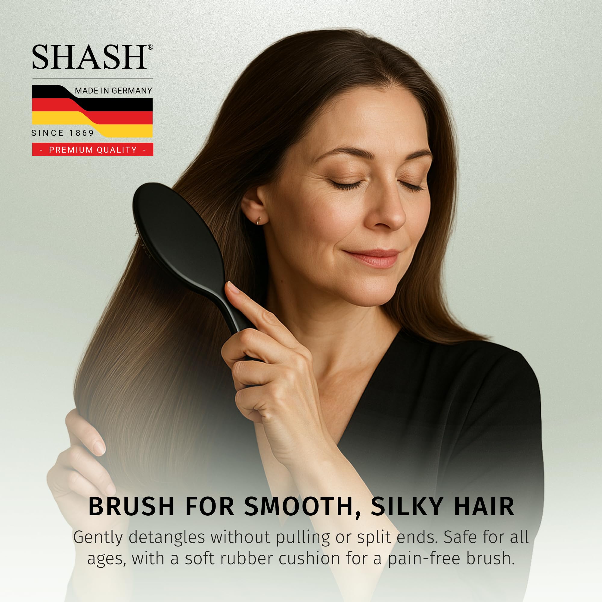 SHASH brushing-dry-hair closeup shows detangling with minimal frizz.