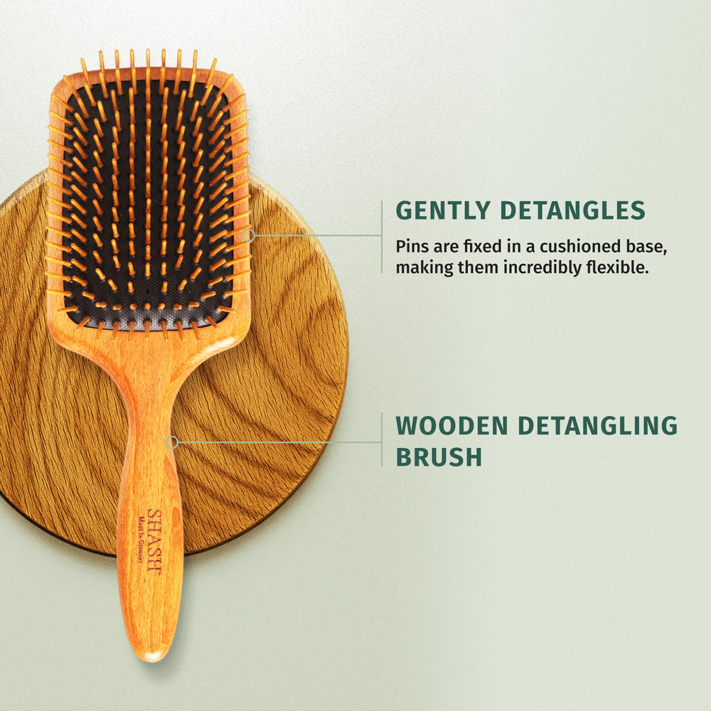 SHASH hair care routine with paddle brush illustrates everyday wet or dry use.