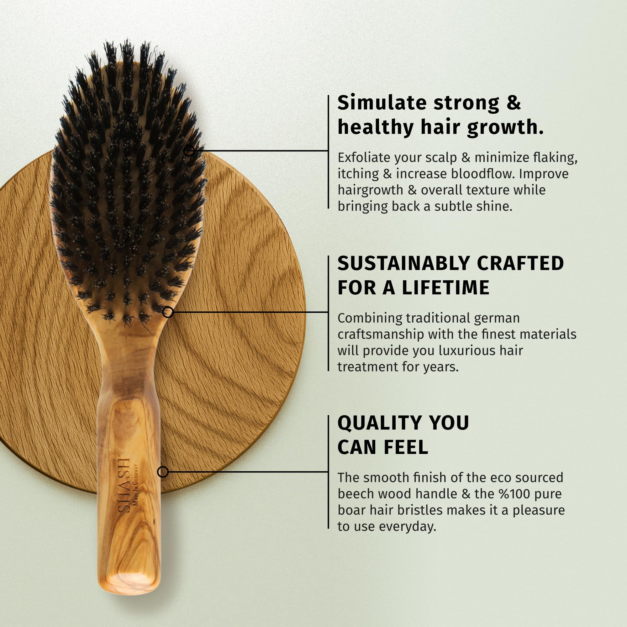 SHASH Everyday brush used in sections for thick or tangled hair.