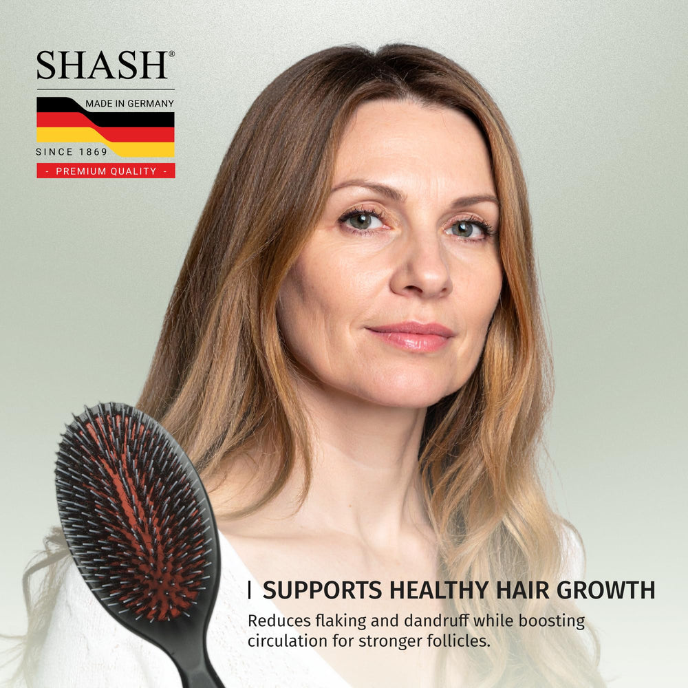 SHASH section-brushing technique demonstrates methodical detangling for thick hair.