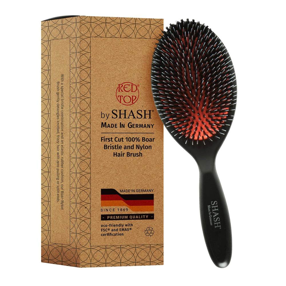 SHASH since 1869 handmade Germany bristle brush large, smooth detangling.