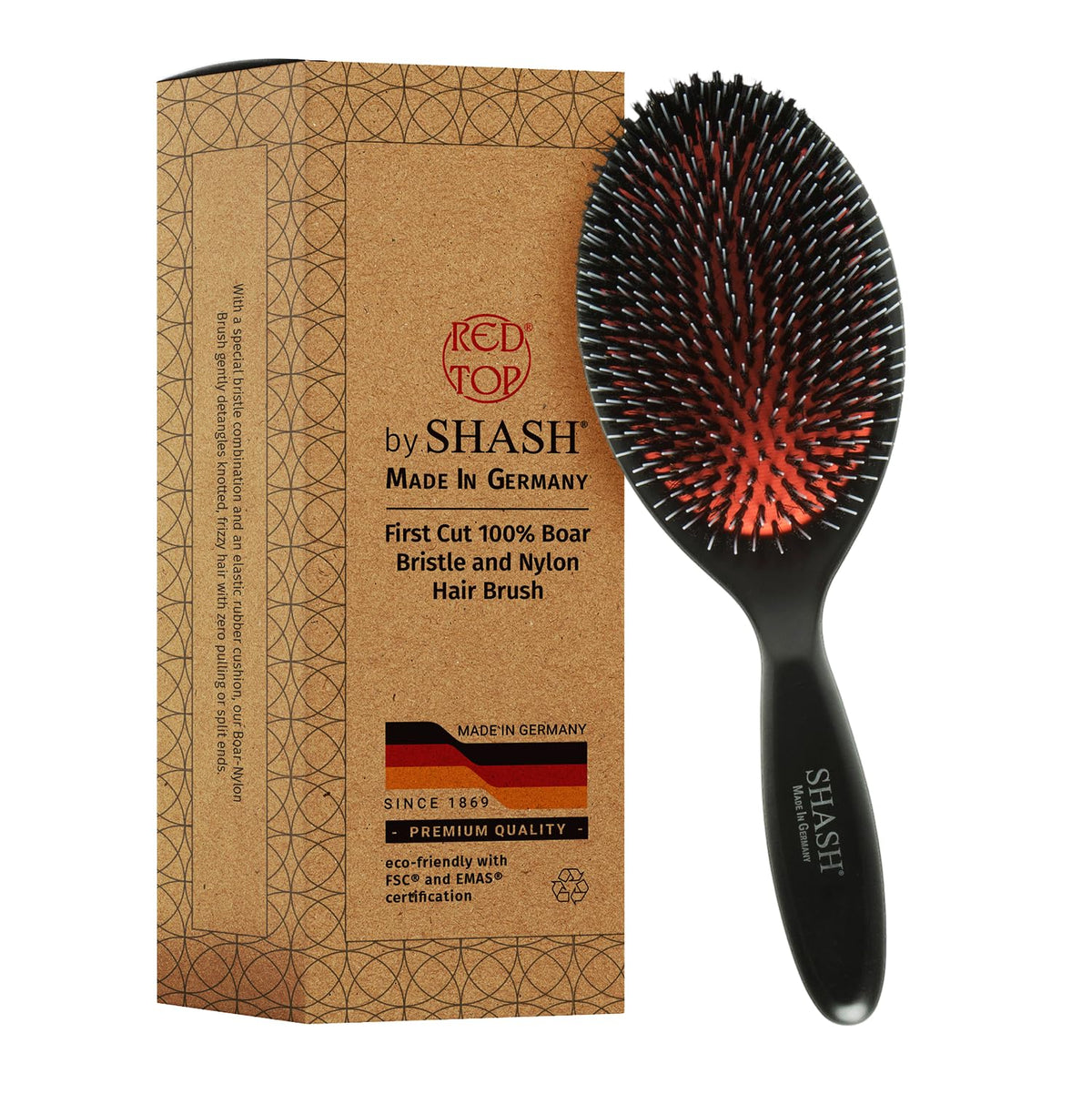 SHASH since 1869 handmade Germany bristle brush large, smooth detangling.