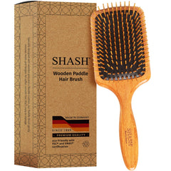 SHASH wooden paddle brush front view highlights sturdy craftsmanship for gentle detangling.
