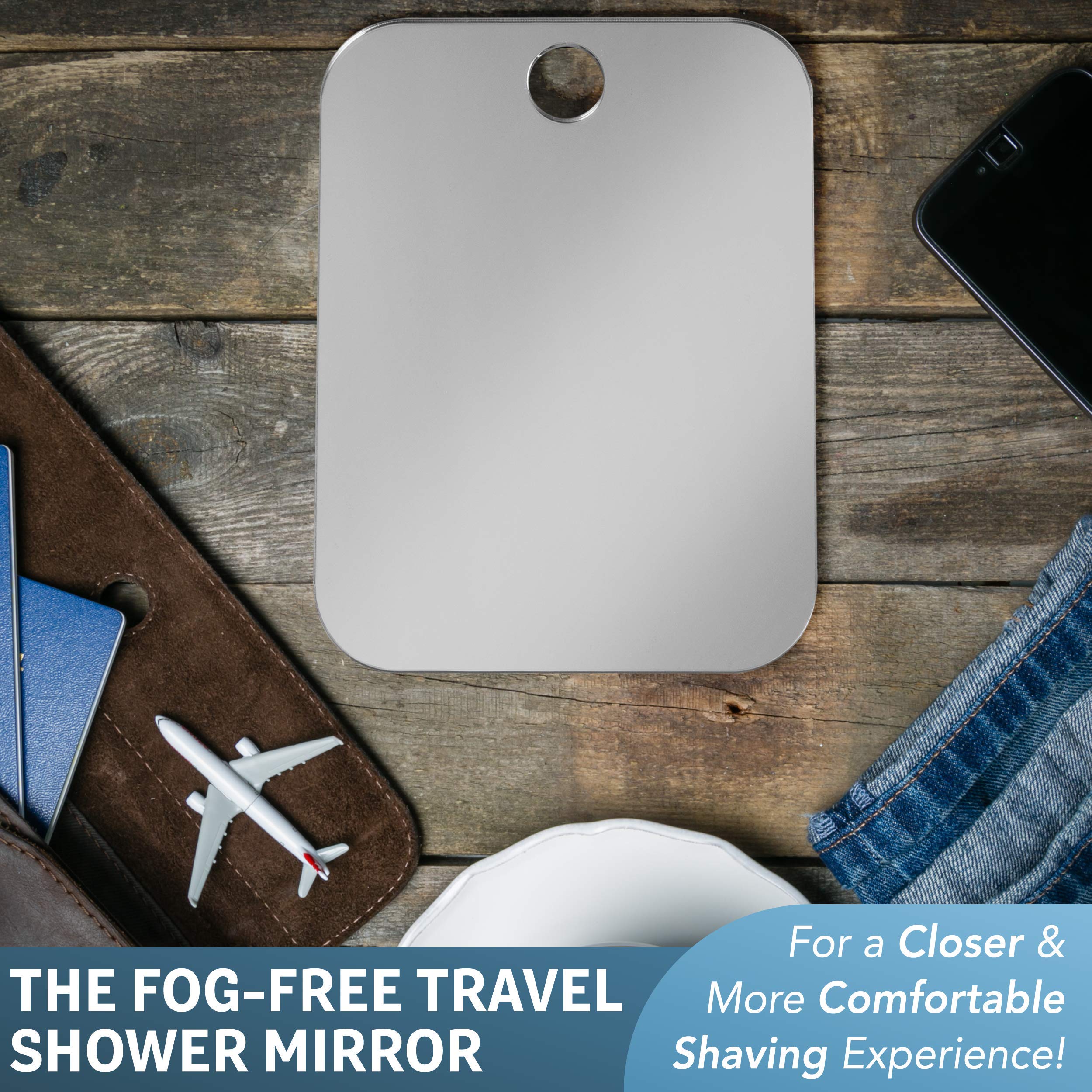 Shave Well travel wall-mount mirror secure on shower tile for easy access