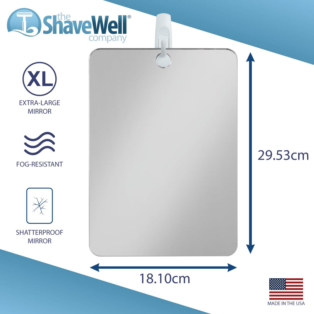 The Shave Well XL removable adhesive hook securing the mirror without tools