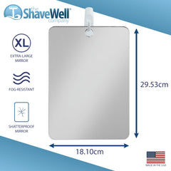 The Shave Well XL removable adhesive hook securing the mirror without tools