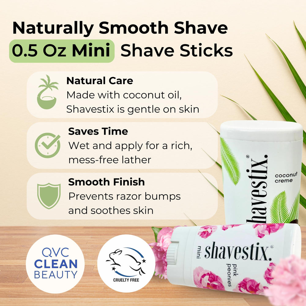 Shavestix pink peonies travel shaving stick with compact, spill-proof design.
