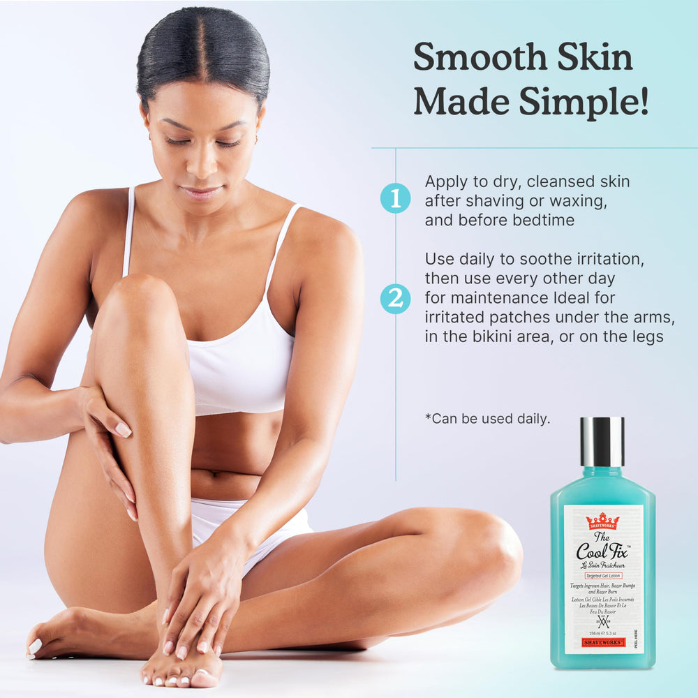 Shaveworks The Cool Fix is used on bikini-area after shaving for calming relief.