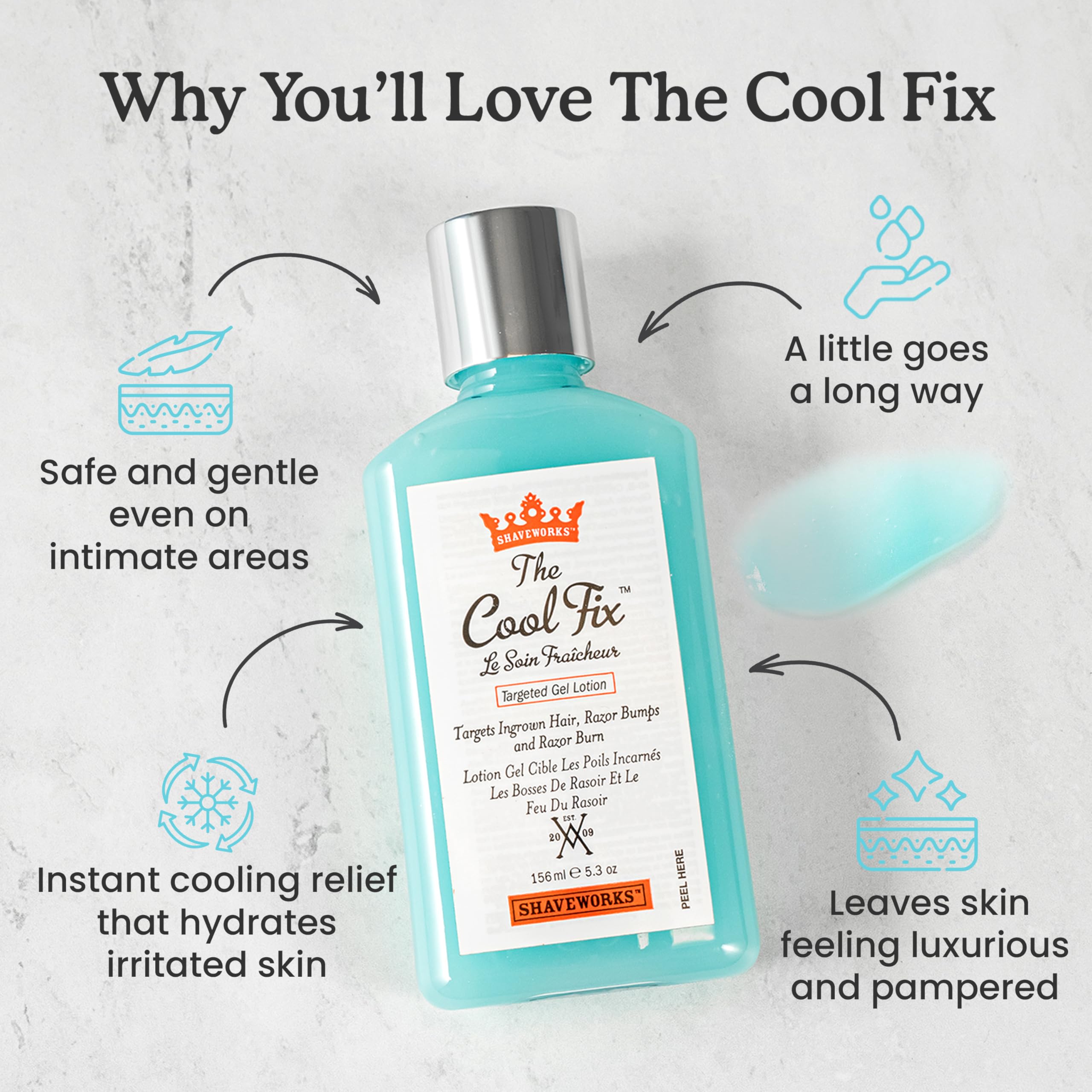 Shaveworks The Cool Fix close-up shows bottle label with glycolic and salicylic acids.