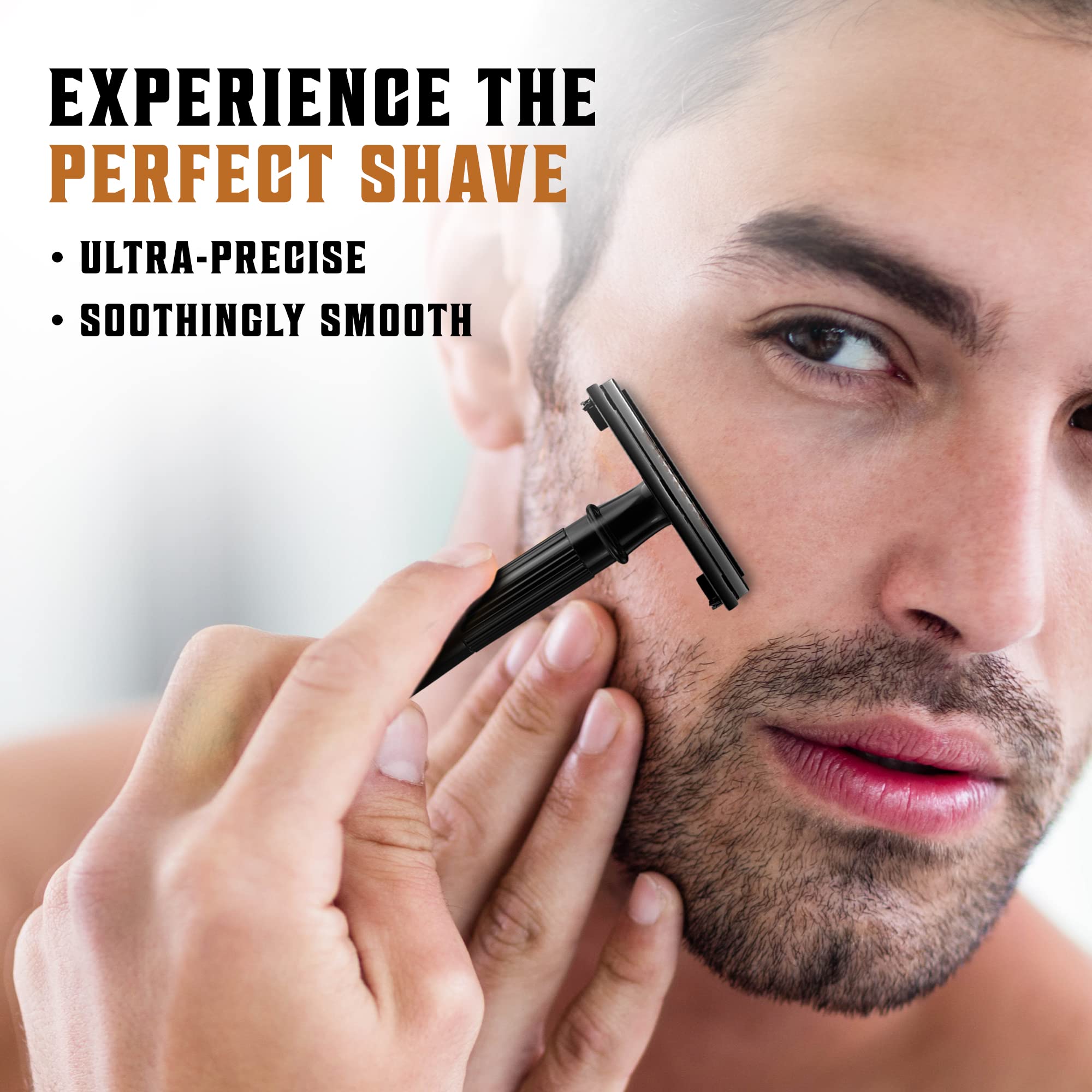 Shaving Revolution packaging features—platinum Japanese steel blades that last longer.