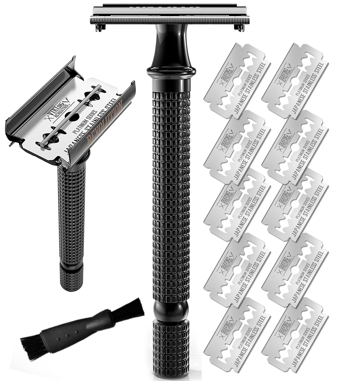 SHAVING REVOLUTION long-handle-razor closeup improves grip for precise shaving