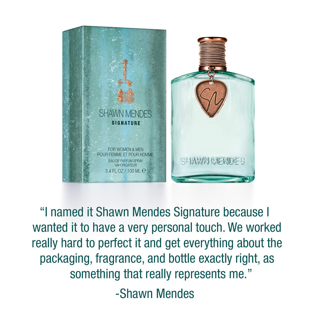 Shawn Mendes Signature EDP carton guitar design featuring fan-inspired artwork.