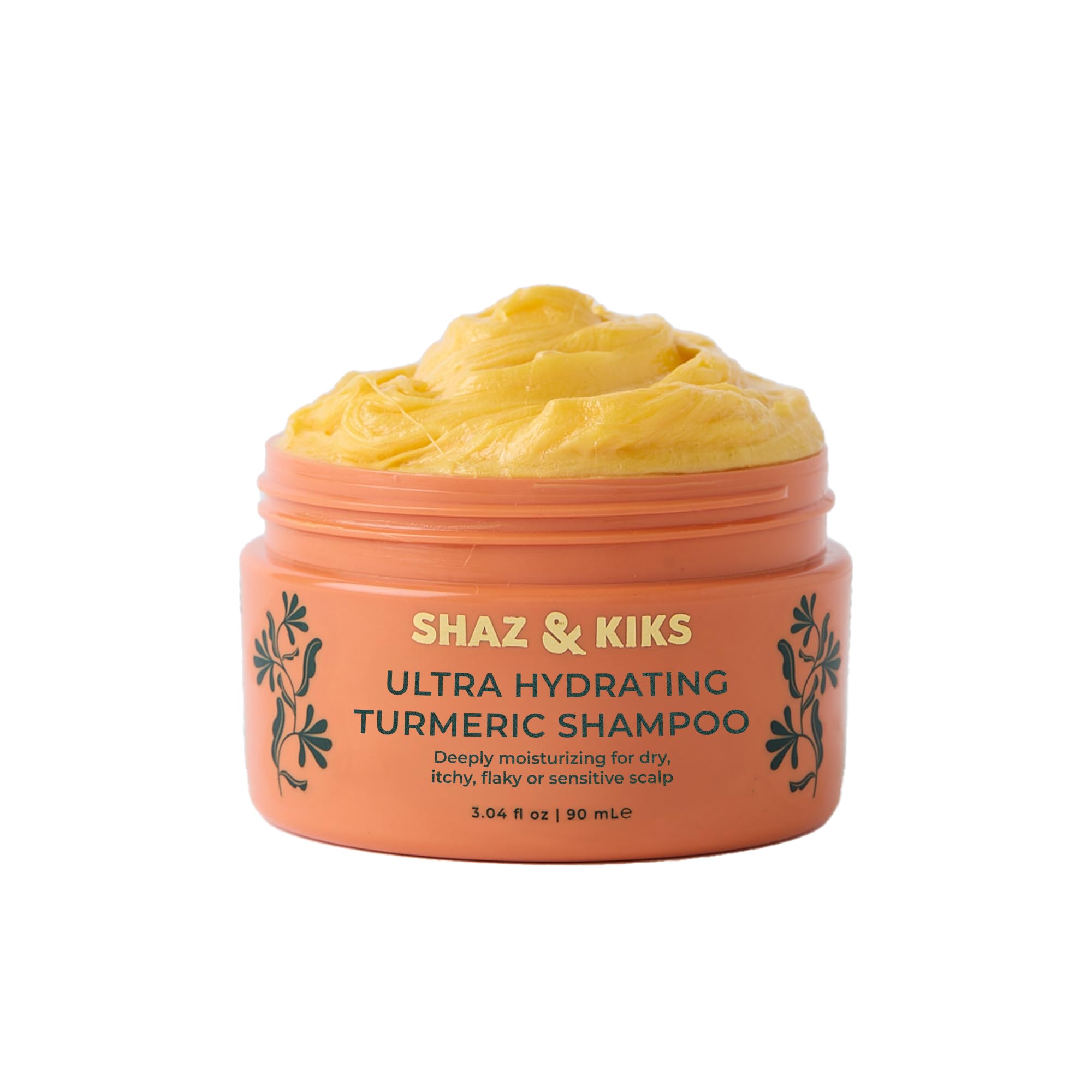 SHAZ KIKS Ultra Hydrating Turmeric Shampoo bottle promotes deep scalp moisture
