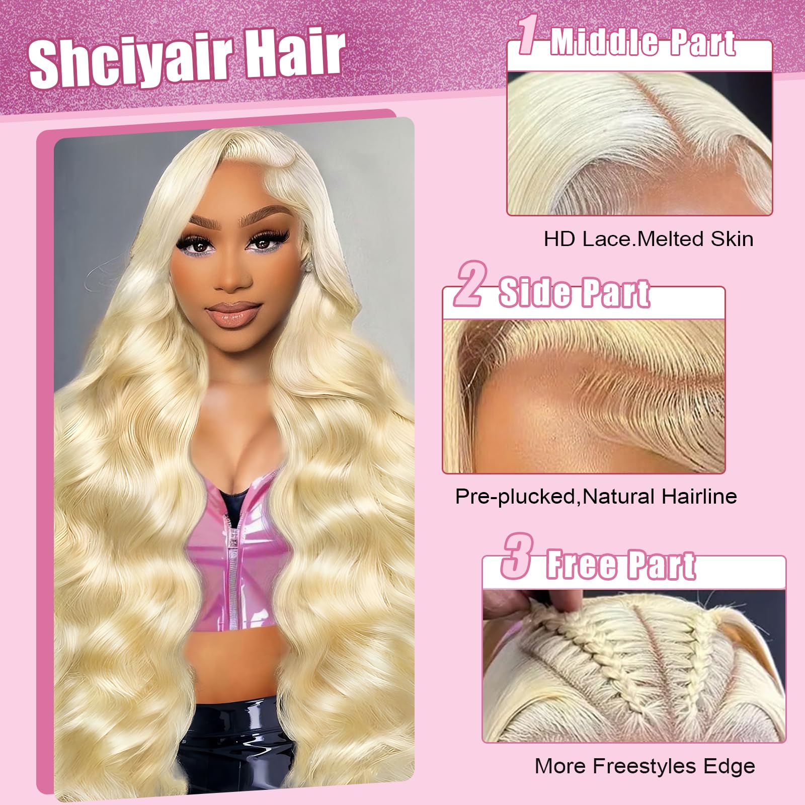 Shciyair 613 28 inch blonde body wave shows length and color.