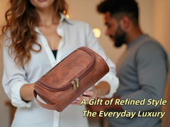 Shcnlery Dopp Kit with water-resistant exterior protects contents during trips.