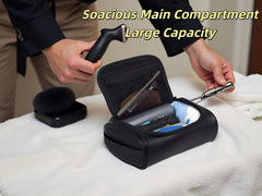 Shcnlery large-capacity bag shows ample space for toiletries and grooming items.