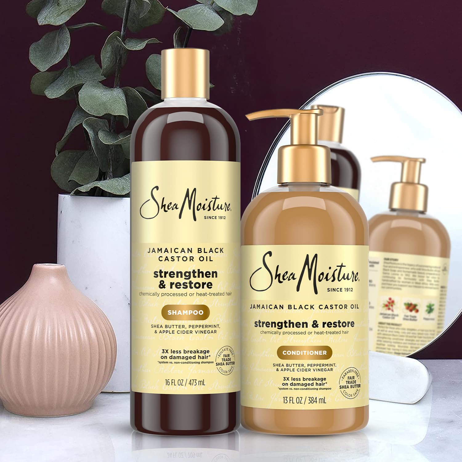 SheaMoisture ACV peppermint scalp treatment graphic highlights soothing scalp care.