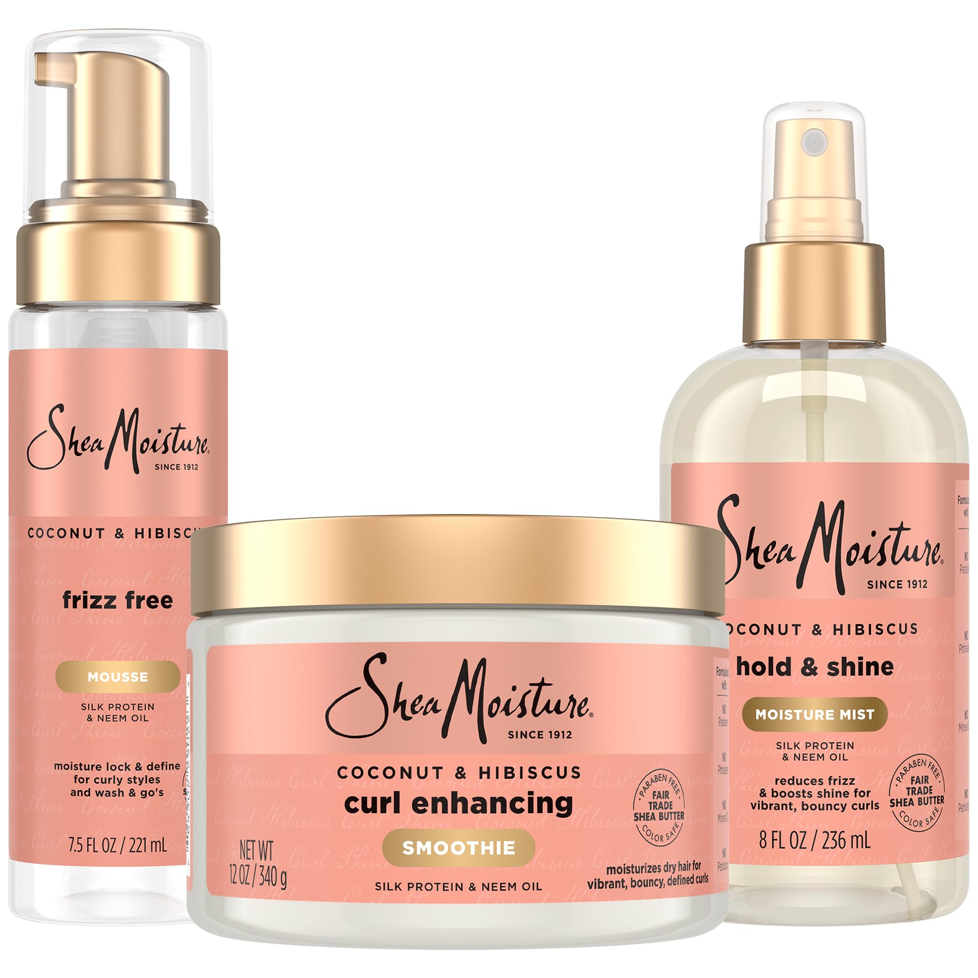 SheaMoisture Coconut Hibiscus bundle packaging for defined, frizz-free curls.