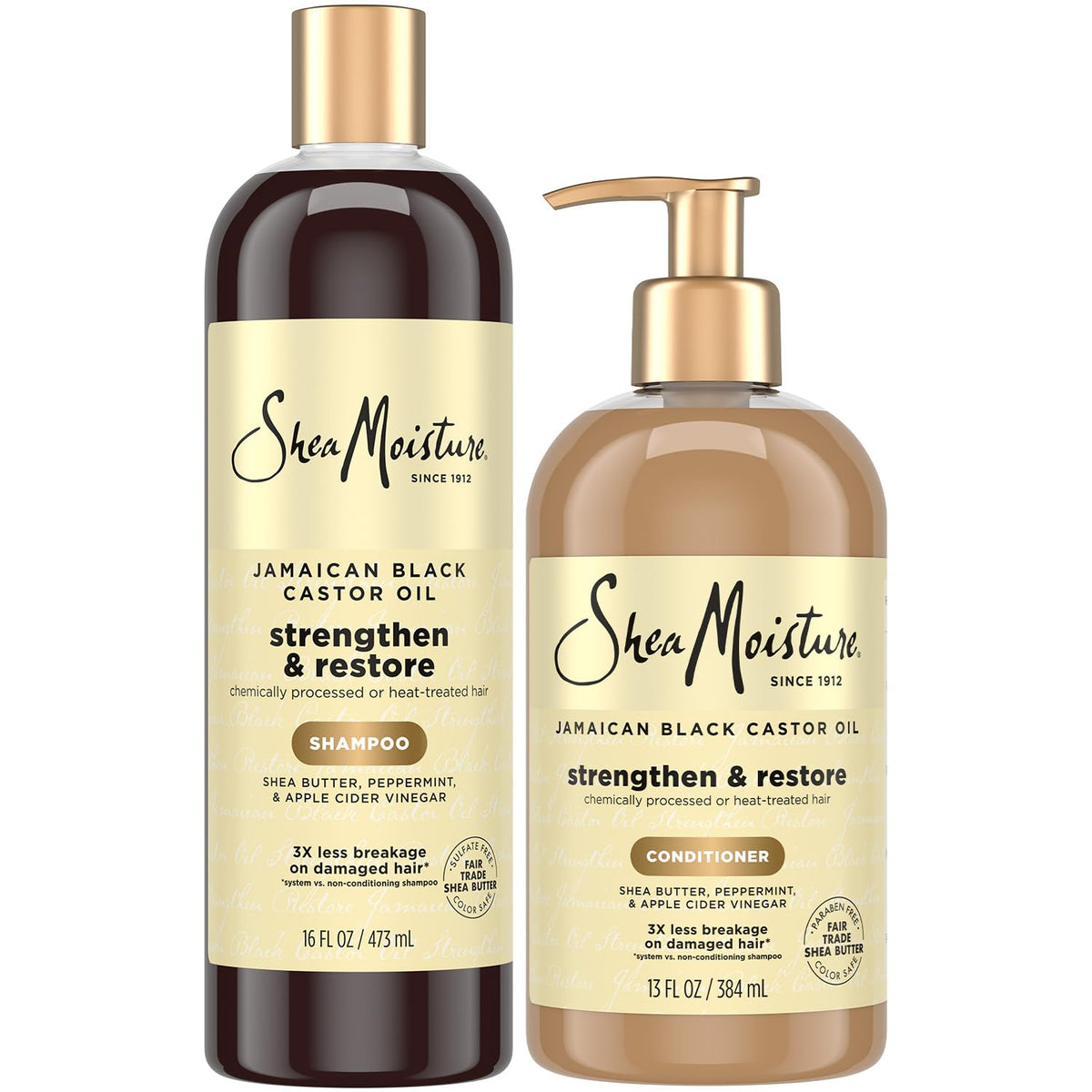 SheaMoisture Jamaican Black Castor Oil clarifying shampoo bottle offers sulfate-free cleansing for color-treated hair.