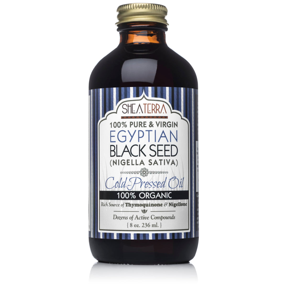 Shea Terra Egyptian Black Seed Oil bottle pour for skin and hair care.