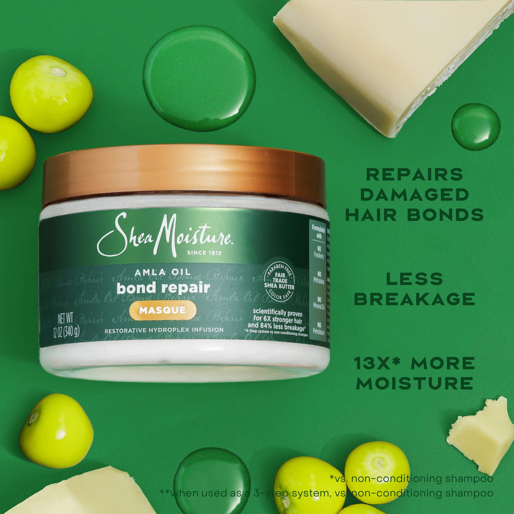 SheaMoisture 4-step system graphic highlights protect, strengthen, repair, and rebuild in one routine.