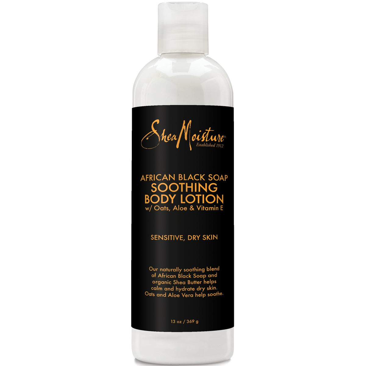 SheaMoisture African Black Soap lotion bottle shown for daily moisturization