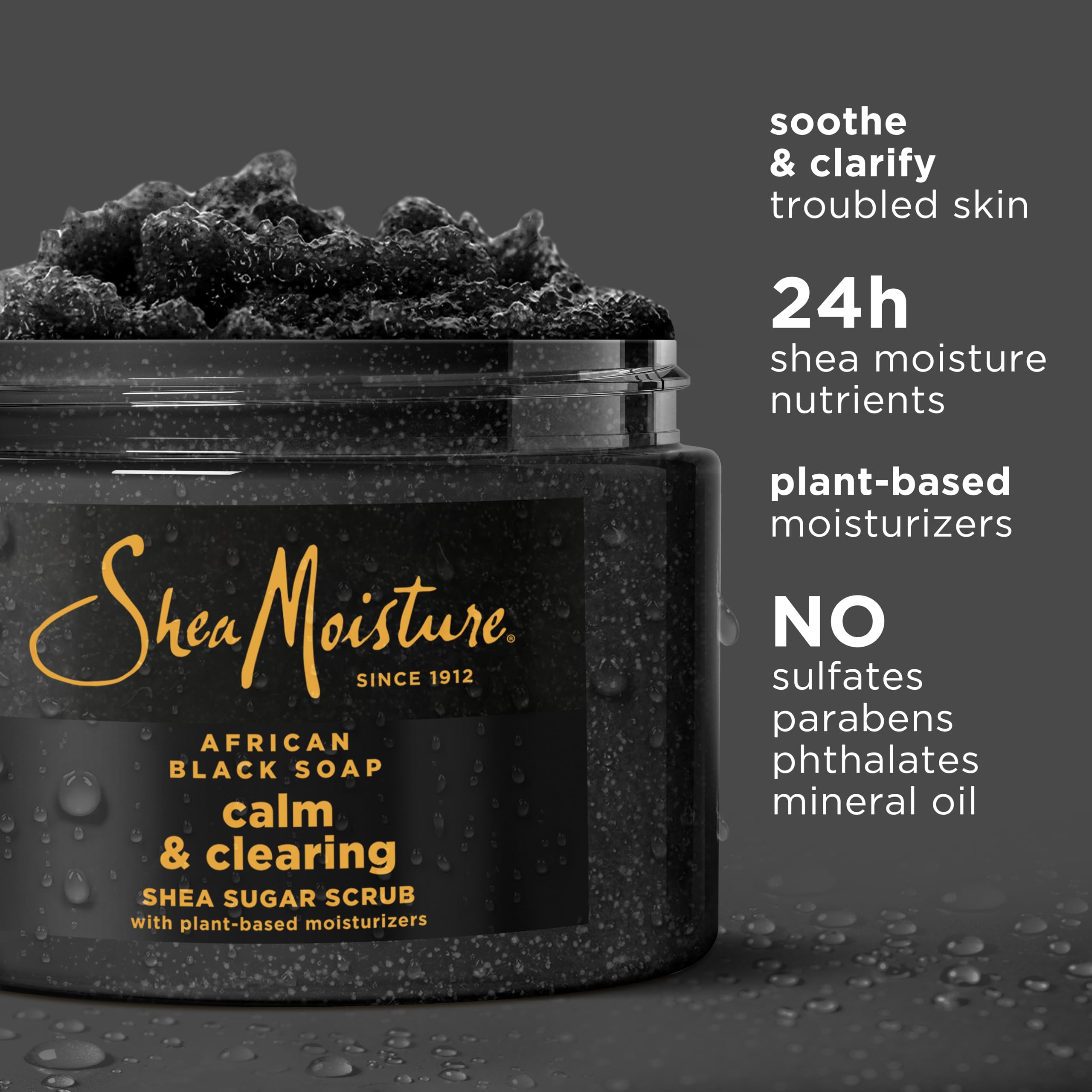 SheaMoisture African Black Soap sugar scrub jar on shelf for melanin-rich skin care