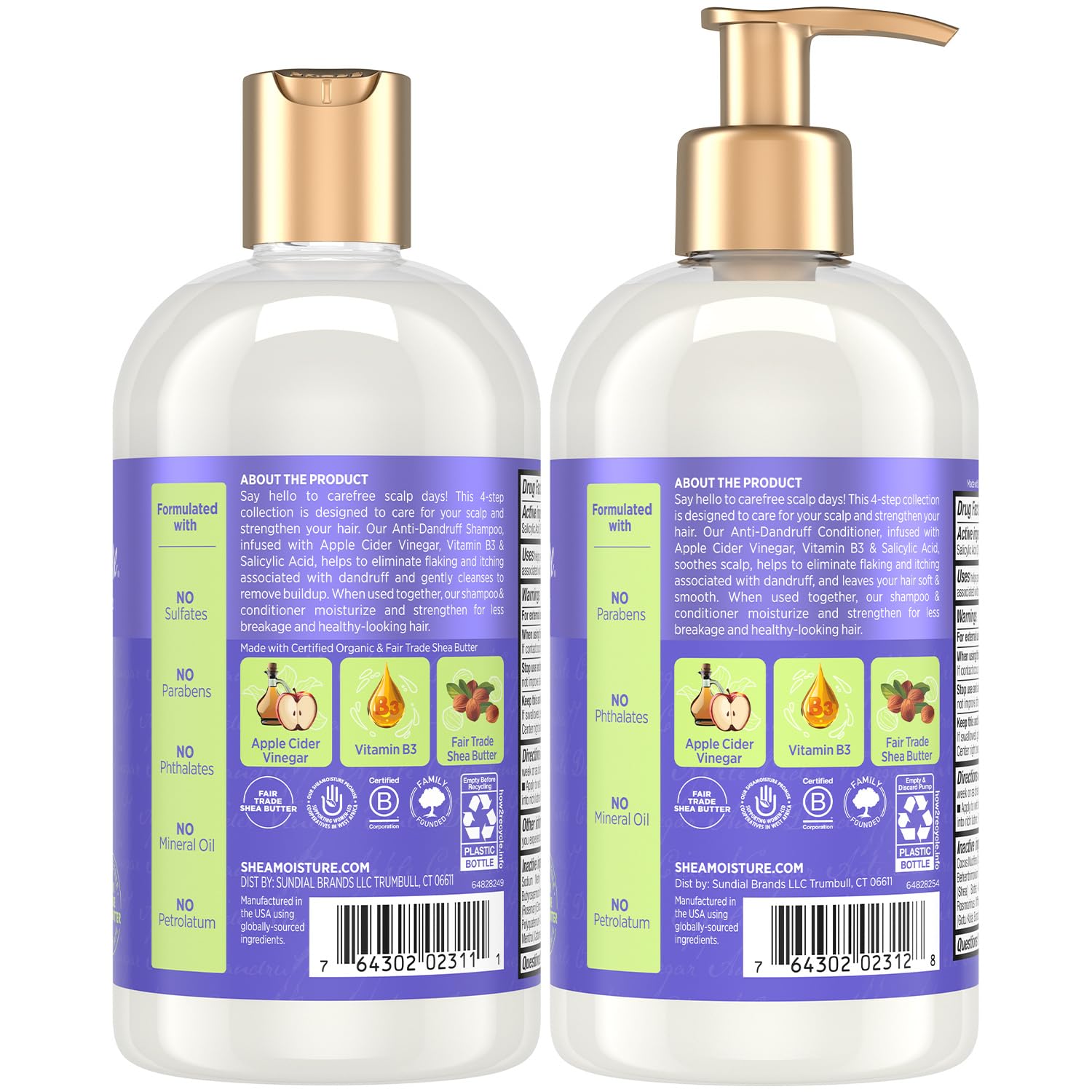 SheaMoisture anti-dandruff conditioner tube with apple cider vinegar for smoother detangling.