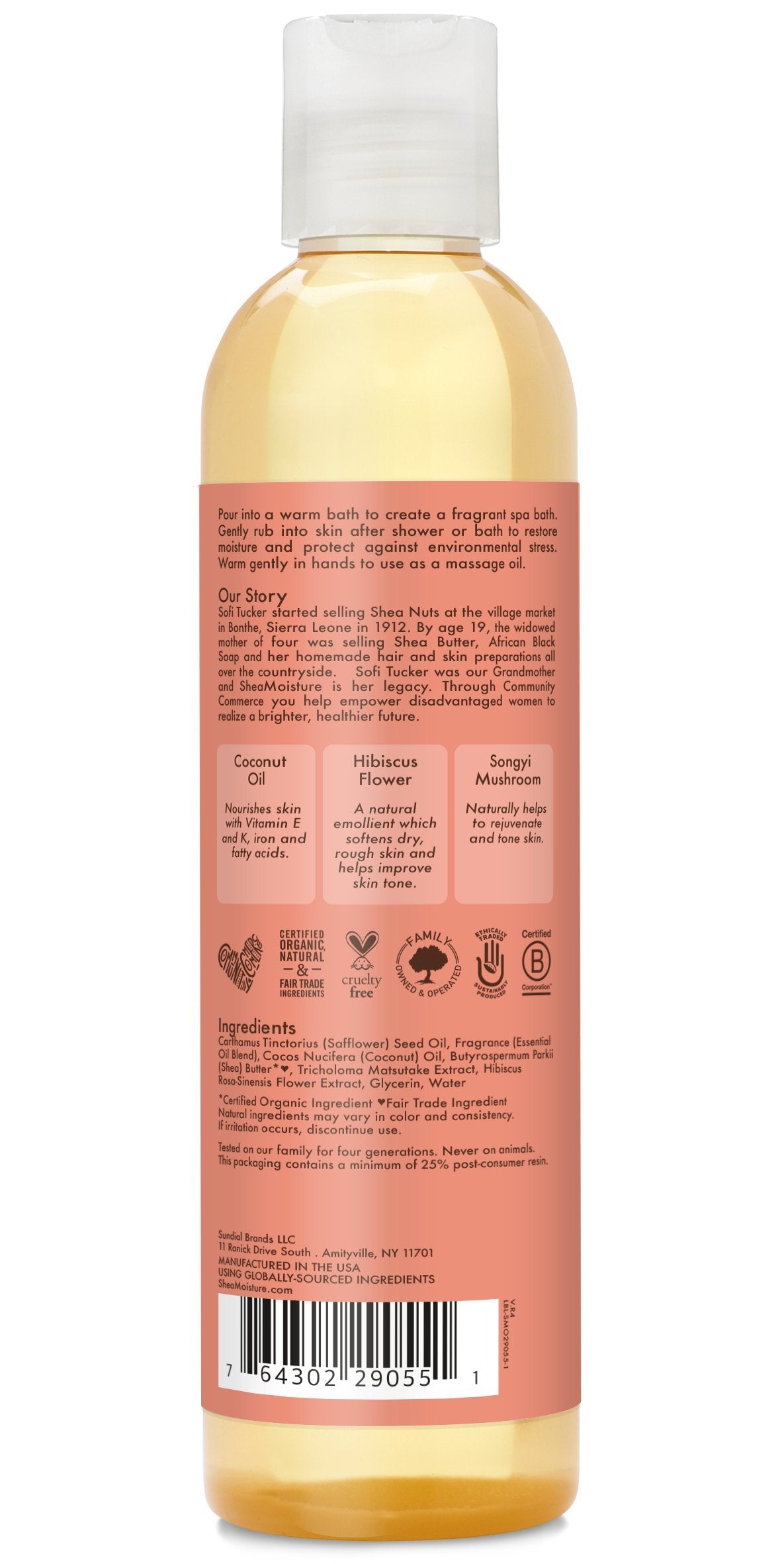 SheaMoisture Coconut & Hibiscus oil on skin showing smooth glow.