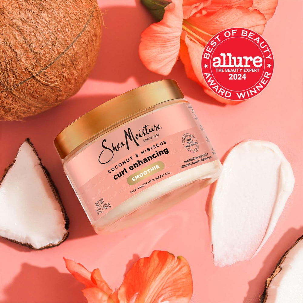 SheaMoisture Coconut Oil and Neem Oil ingredients graphic emphasizing nourishment.