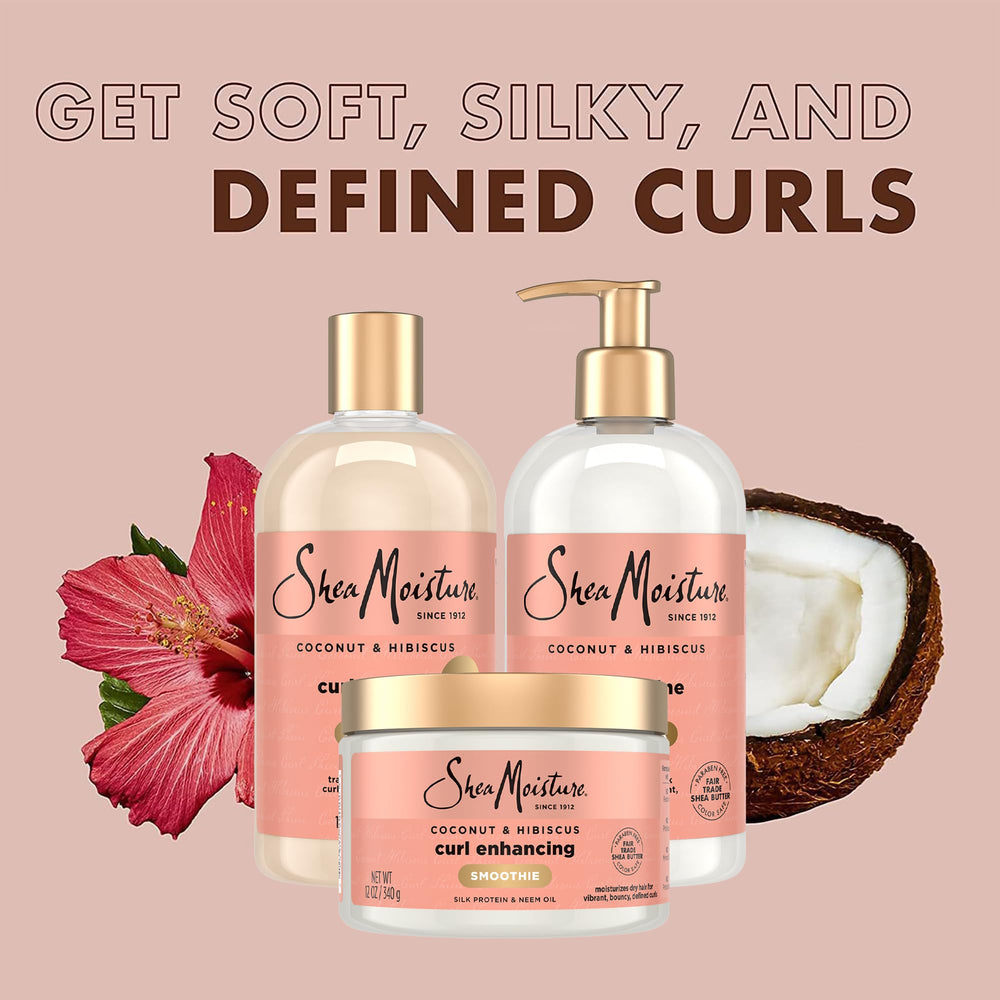 SheaMoisture Shampoo bottle highlighting frizz reduction and shine.
